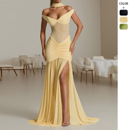 Robe Maxi Élégante pour Femmes avec Design Bardot et Fronces Levoire