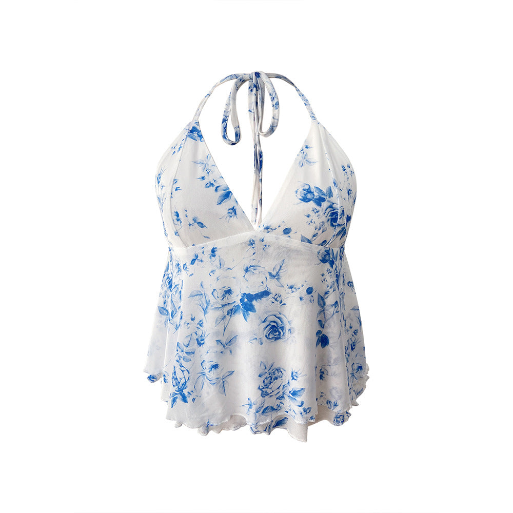 Blouse pour femmes avec motif floral et décolleté en U Levoire