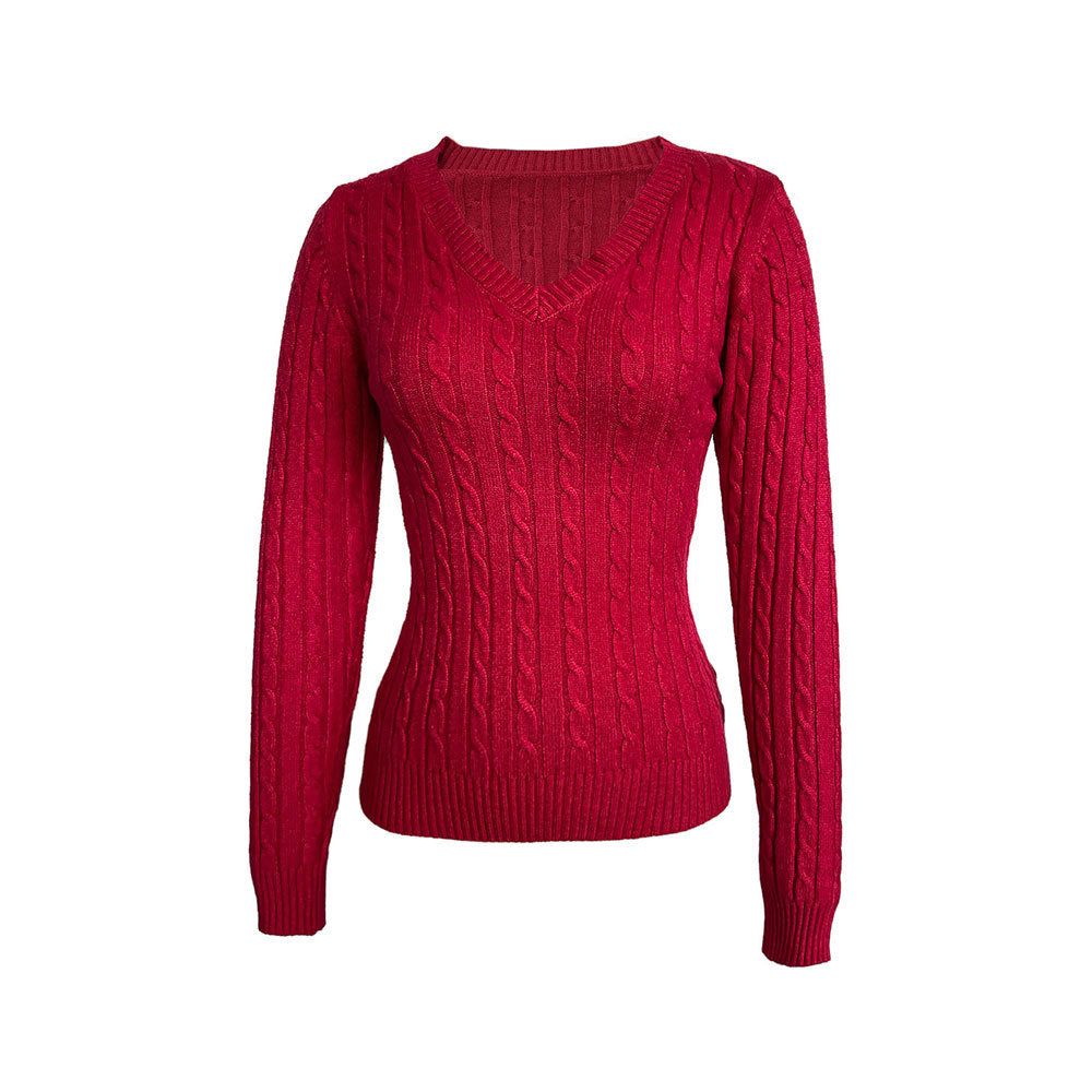 Pull en tricot pour femmes avec décolleté en V et motif en côtes Levoire
