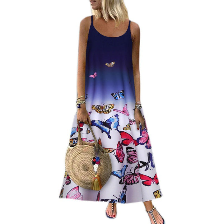 Robe maxi femme avec impression papillon élégante et larges bretelles Levoire