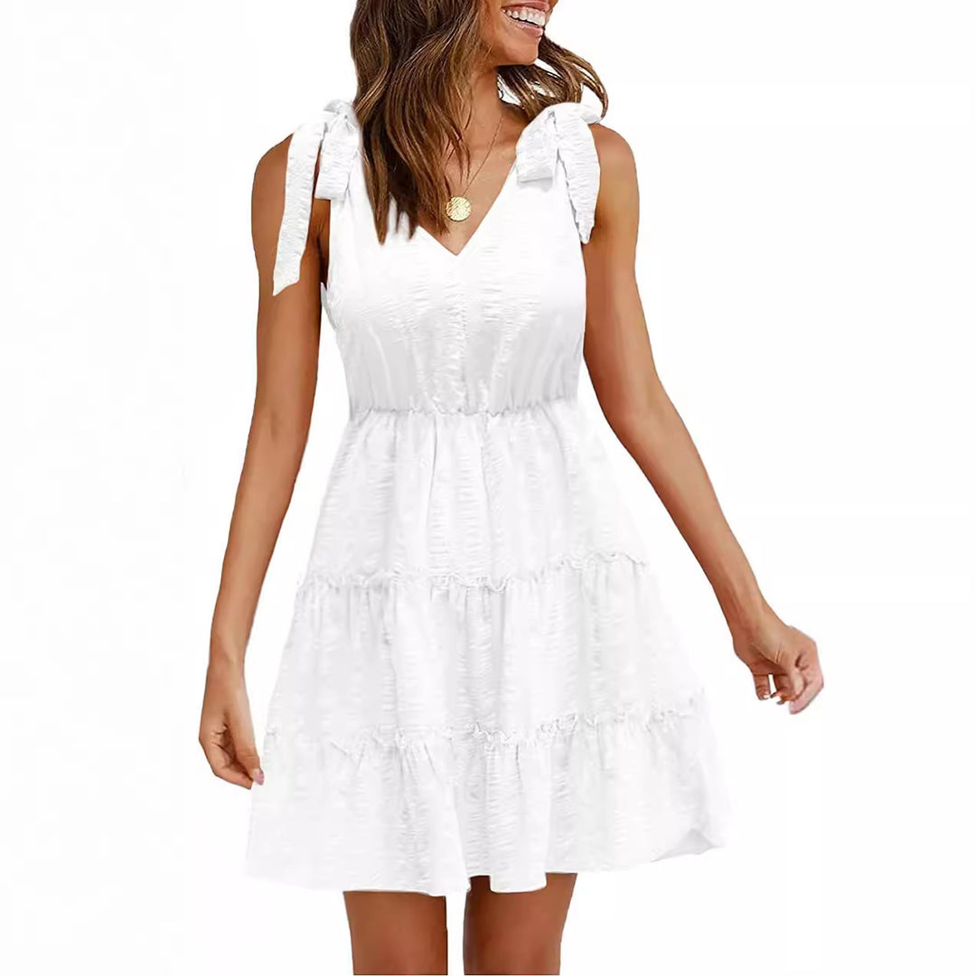 Robe d'été sans manches pour femmes avec volants et décolleté en V Levoire