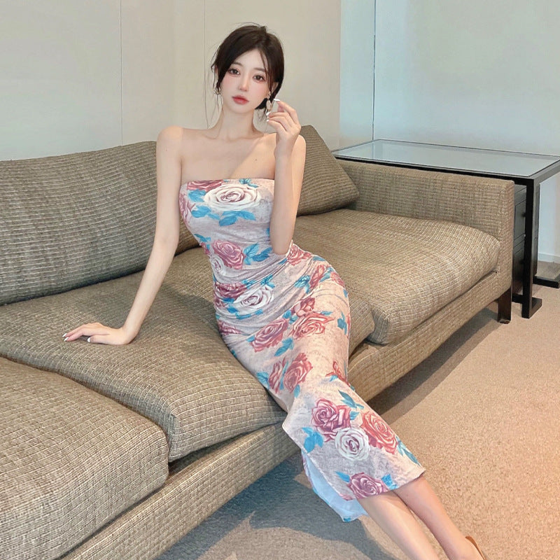 Levoire | Robe à motifs floraux Robe ajustée sans bretelles à motifs floraux