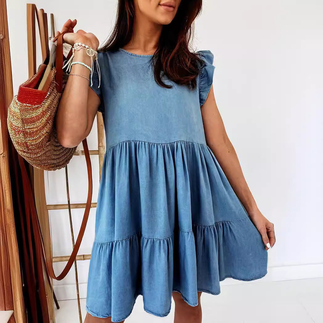 Robe en coton décontractée pour femmes avec des détails de volants volumineux et une coupe en A Levoire