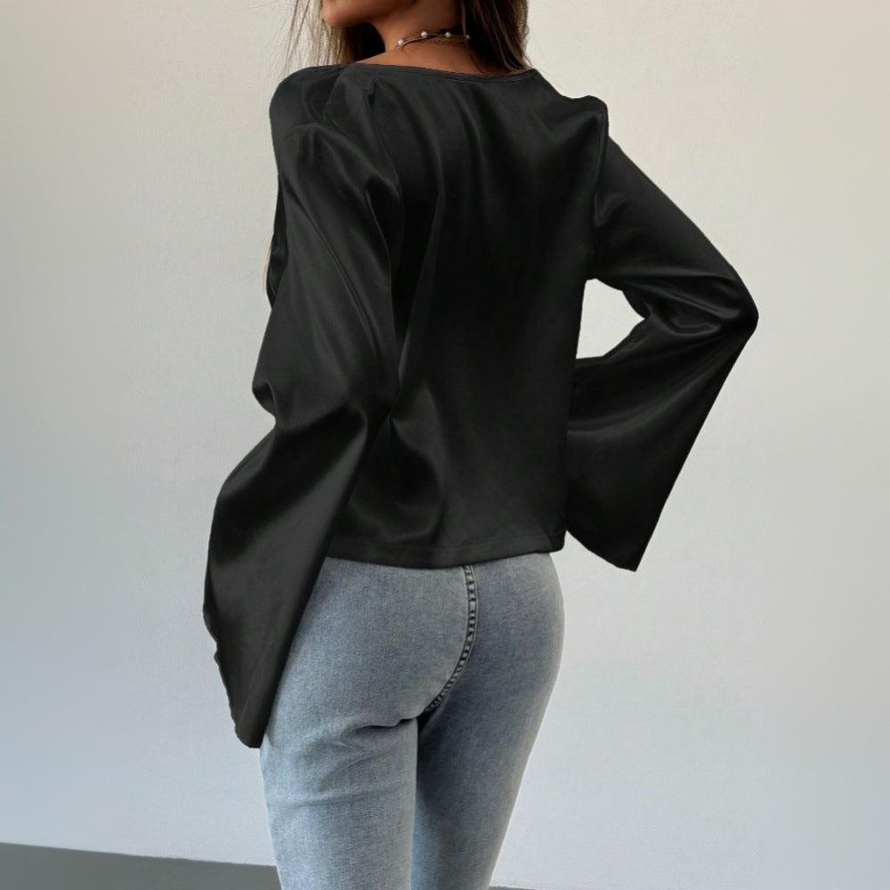 Blouse élégante pour femmes avec un décolleté en V profond et un détail de nœud décontracté Levoire