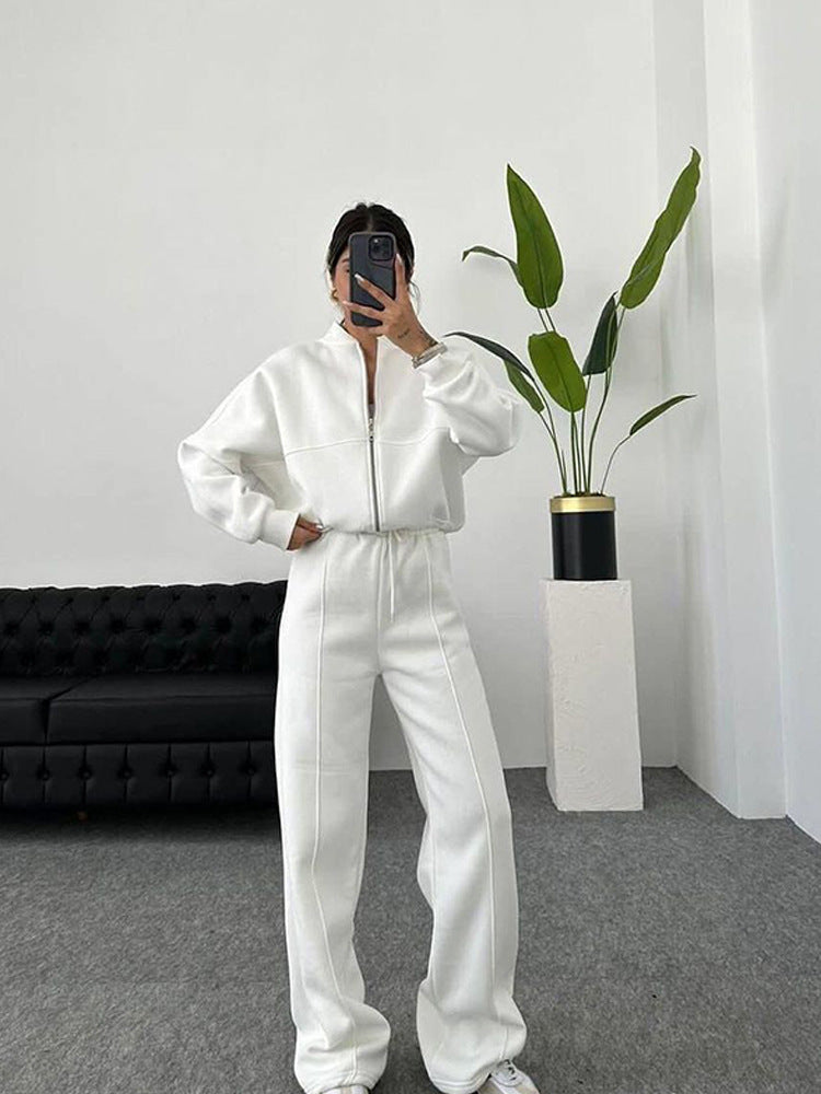 Levoire | Trendik Street Style Veste Pantalon Long Set Blanc