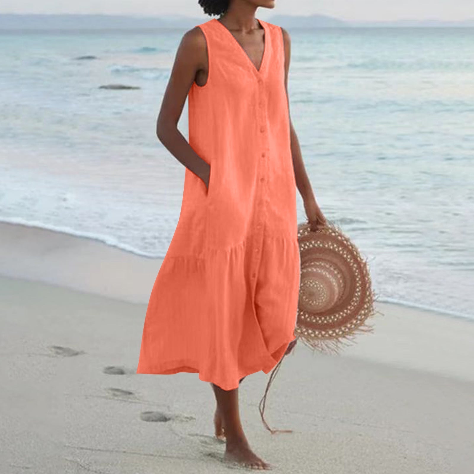 Levoire | Robe D'Été Confortable Avec Poches Orange