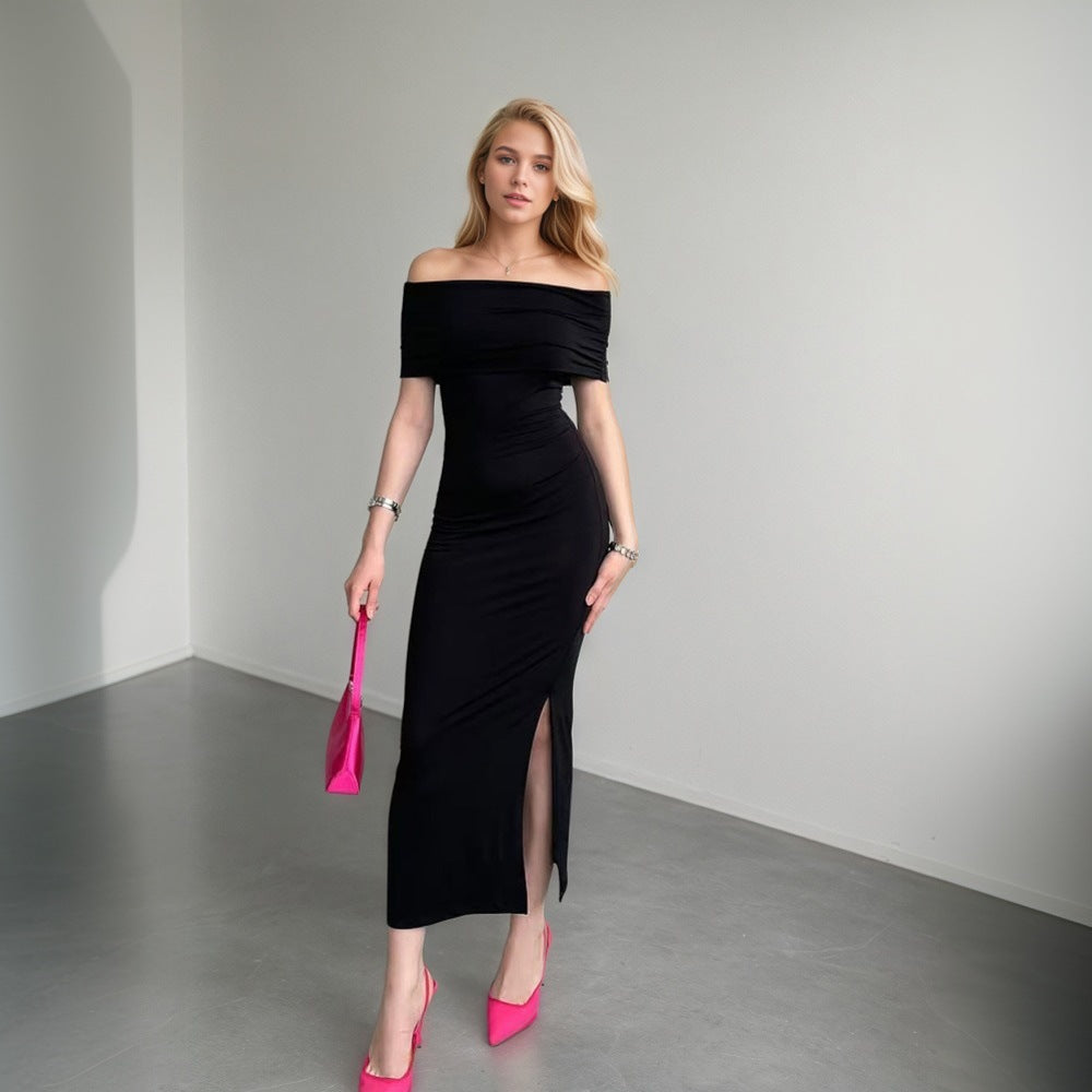 Robe maxi pour femmes avec une coupe hors-épaule et une fente élégante Levoire