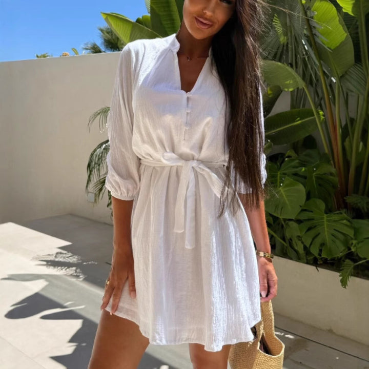 Robe chemise pour femme avec ceinture ajustable et manches bouffantes ludiques Levoire