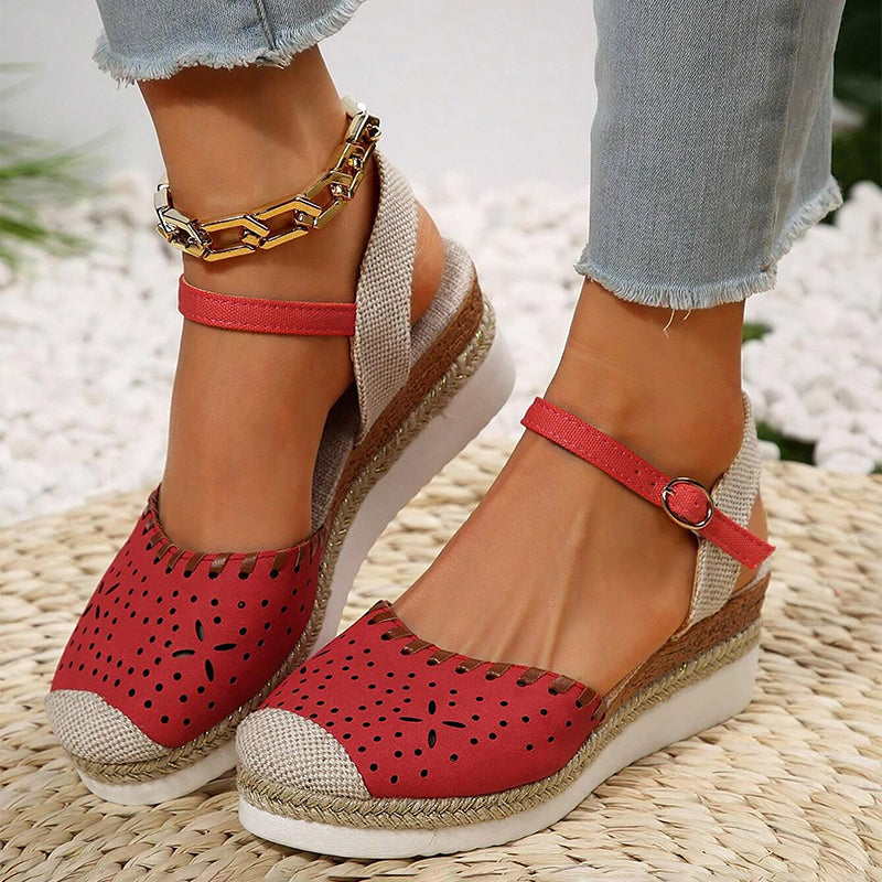 Levoire | Sandales À Talon Compensé Élégantes Avec Lanière Au Niveau Du Pied Pour Femmes Rot