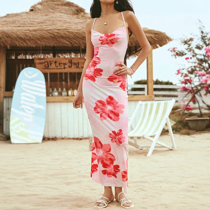 Robe maxi femme avec design floral et bretelles spaghetti ajustables Levoire