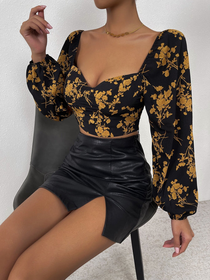 Haut court pour femmes avec motif floral et élégante manche bouffante Levoire