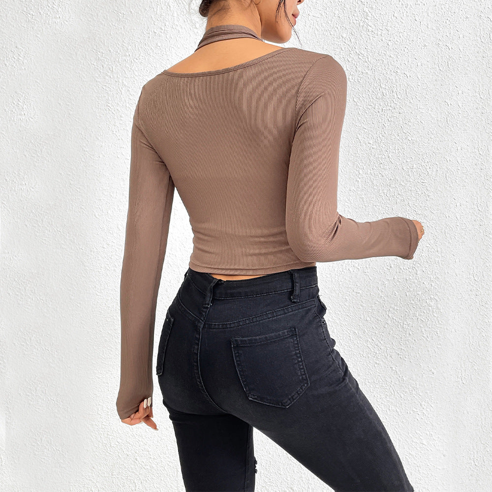 Chemise à manches longues cropped pour femmes avec un design élégant en torsion et des accents de couleur Levoire