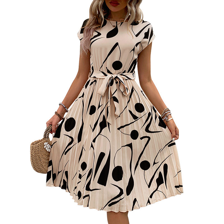 Robe maxi plissée pour femmes avec motif artistique et ceinture à nouer ajustable Levoire