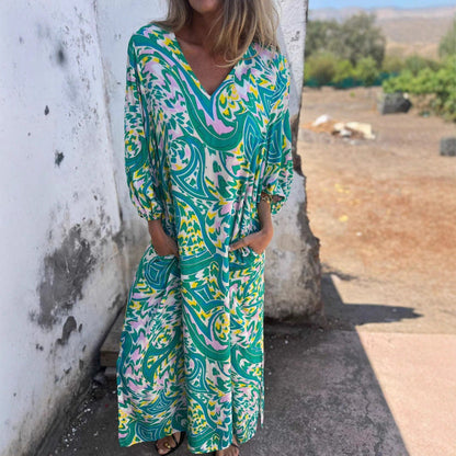 Levoire | Élégant Combinaison Imprimée Décontractée V Col Robe Longue