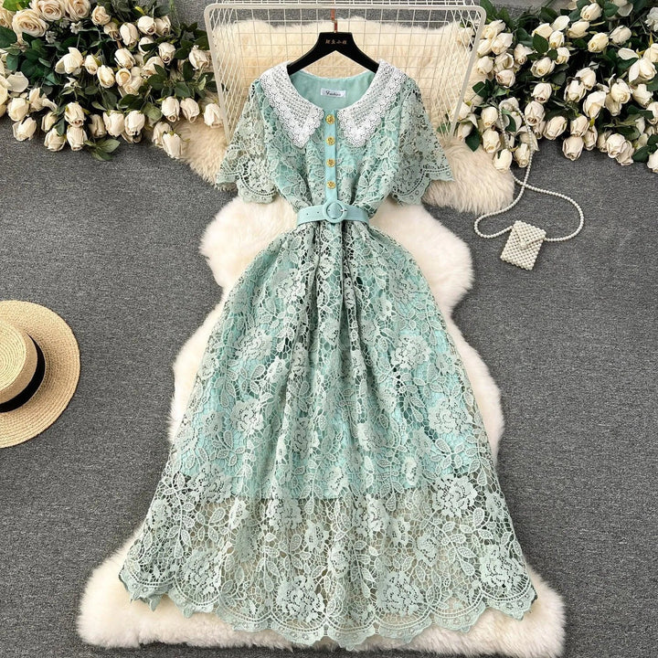 Levoire | Robe en dentelle mi-longue Vert Taille libre