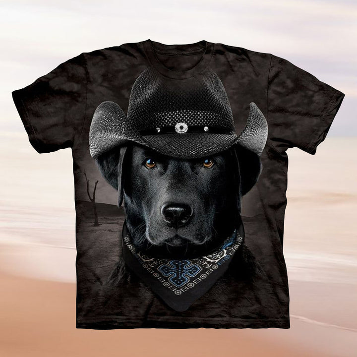 T-shirt femme avec motif créatif de chien et design de chapeau de cow-boy Levoire