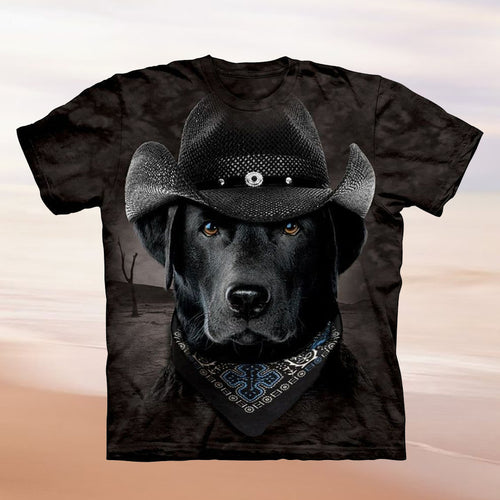 T-shirt femme avec motif créatif de chien et design de chapeau de cow-boy Levoire