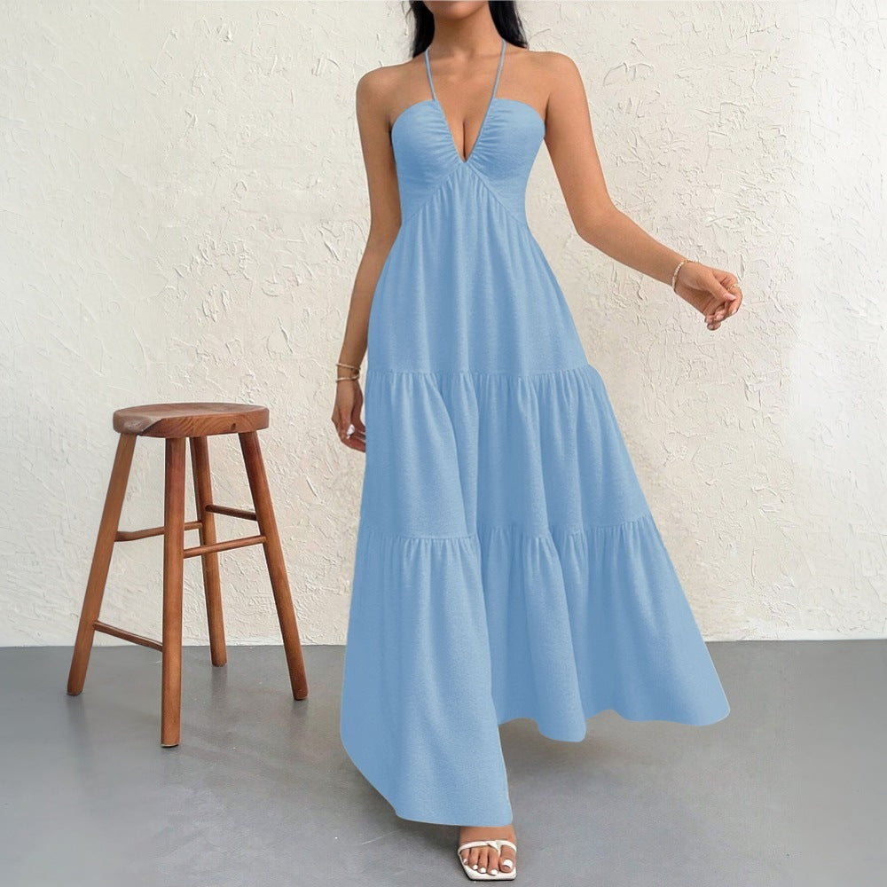 Robe maxi femme avec décolleté V profond et volants Levoire