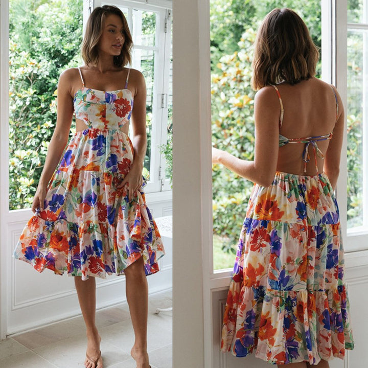 Robe midi-femmes Claudia avec un motif floral ludique et une jupe fluide Levoire