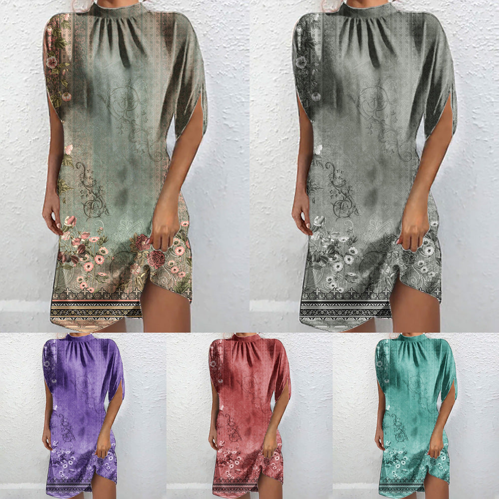 Levoire | Chemise à col montant imprimée élégante à manches courtes Batwing