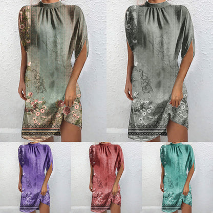 Levoire | Chemise à col montant imprimée élégante à manches courtes Batwing