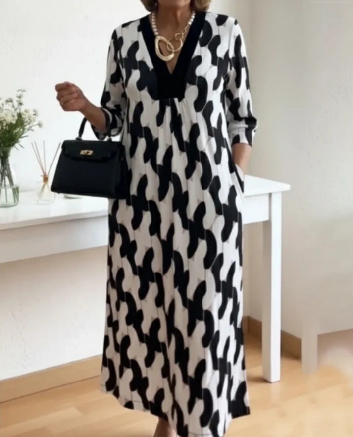 Robe maxi décontractée pour femmes avec un élégant col en V et des poches latérales pratiques Levoire
