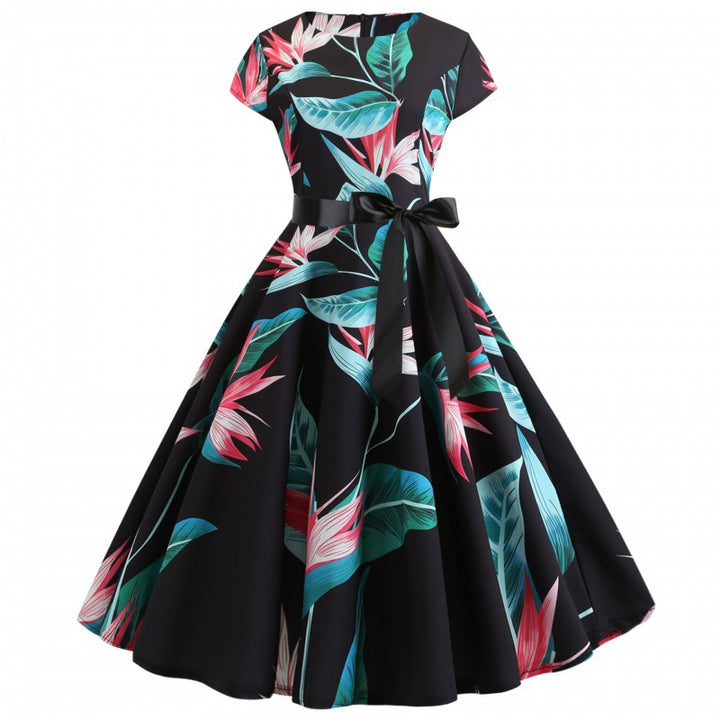 Robe évasée pour femme avec imprimé floral et ceinture à la taille Levoire