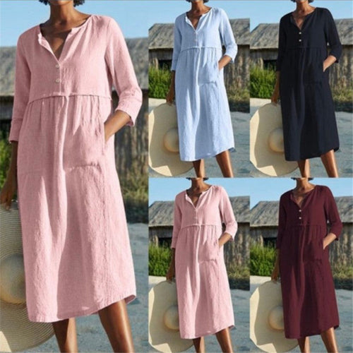 Levoire | Robe à sac Coton-lin À manches mi-longues Robe