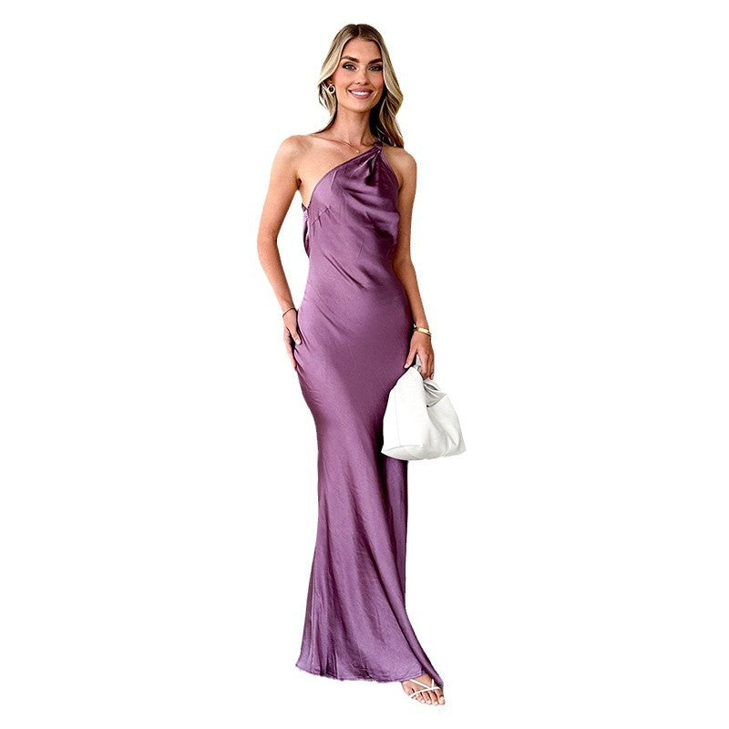 Robe Maxi Élégante pour Femme avec Bretelle Asymétrique et Coupe Fluide Levoire