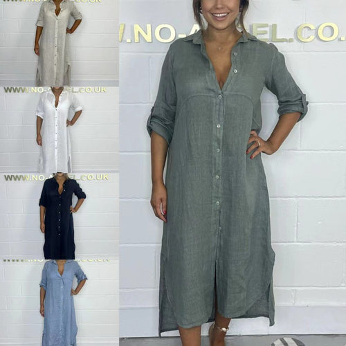 Robe chemise pour femmes en lin léger et respirant avec fentes latérales Levoire