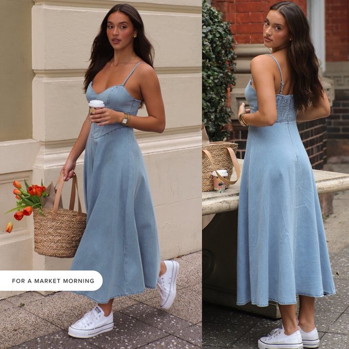 Robe midi pour femmes avec des bretelles étroites et une silhouette ajustée Levoire