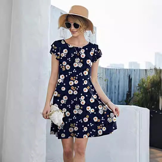 Robe d'été florale pour femmes avec détails envolés et jupe évasée Levoire