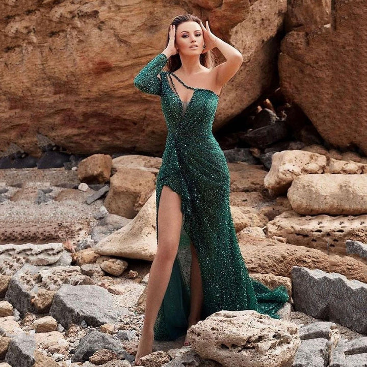 Levoire | Glamouröös Robe de Fête à Manches Longues en Sequins Vert