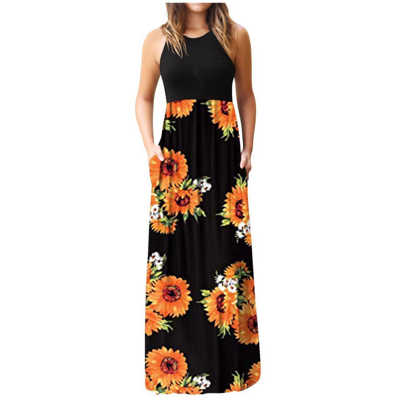 Robe maxi pour femmes avec motif floral et poches latérales pratiques Levoire