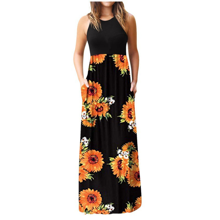 Robe maxi pour femmes avec motif floral et poches latérales pratiques Levoire