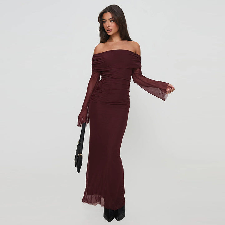 Robe maxi élégante femmes à épaules dénudées avec design de volants sophistiqué Levoire