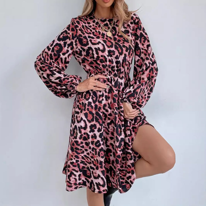 Robe maxi pour femmes en élégant imprimé léopard avec des manches à volants et taille Levoire
