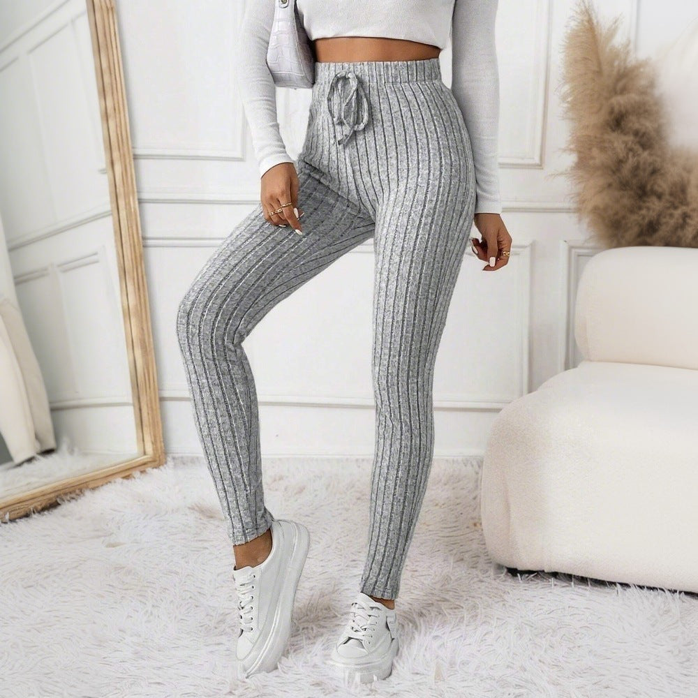 Leggings pour femmes avec motif à côtes fines et taille élastique Levoire