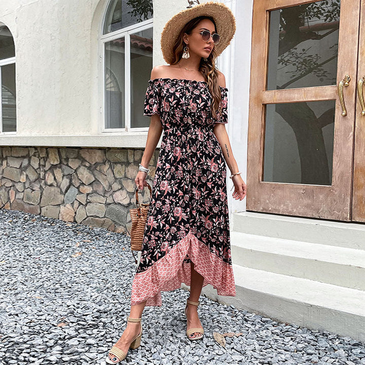 Robe maxi femme à épaules dénudées avec motif floral et fente haute Levoire