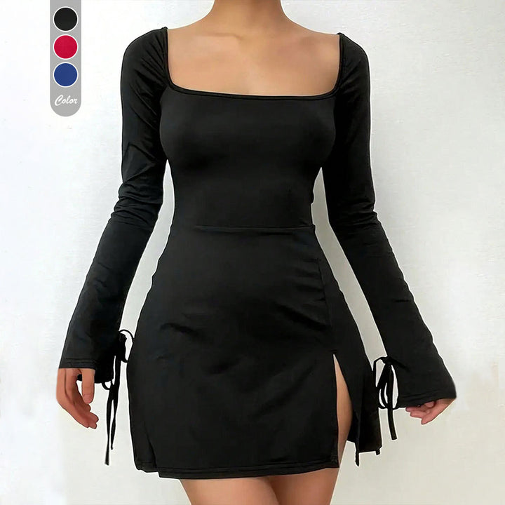 Robe min pour femmes avec décolleté en V profond, manches longues et laçage élégant Levoire