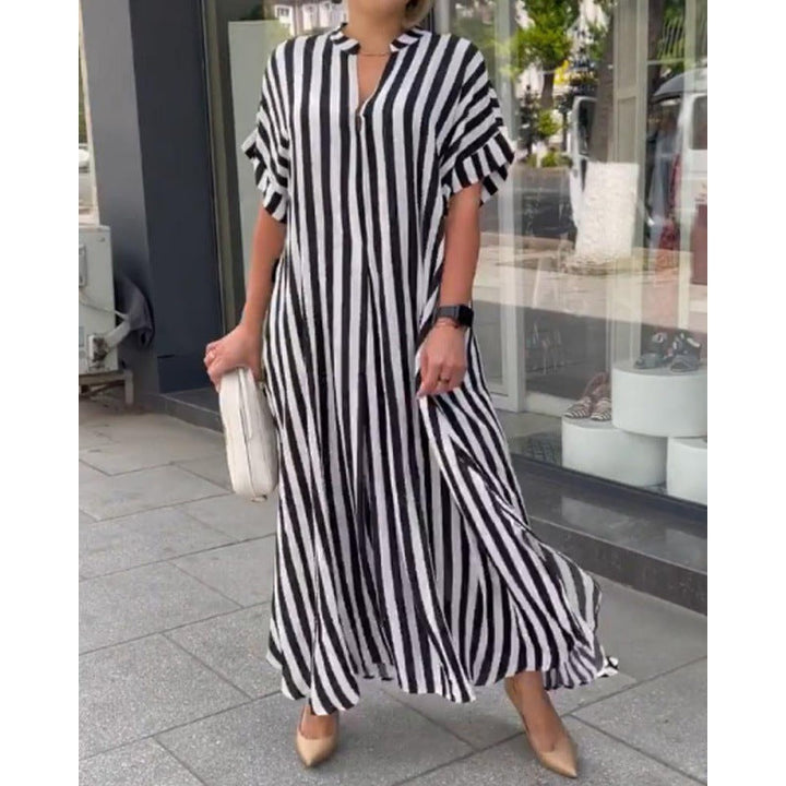 Levoire | Trendik rayé imprimé fente longue robe maxi noir