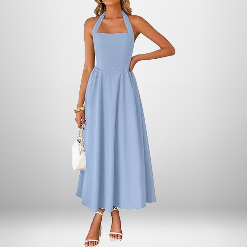 Robe maxi pour dames avec col halter décolleté et jupe fluide Levoire
