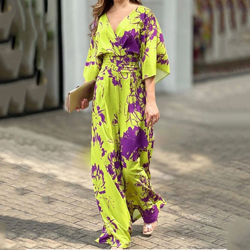 Femmes Combinaison Élégante en Design Floral avec Jambe Large Levoire