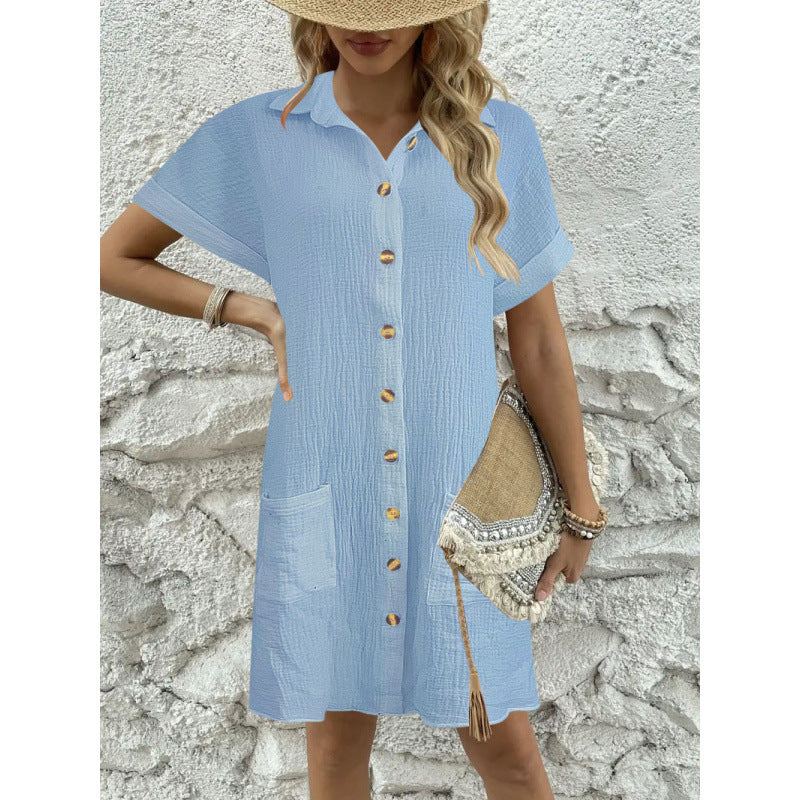 Levoire | Robe Serviette Simple Grand Col V bouton Robe Bleu ciel