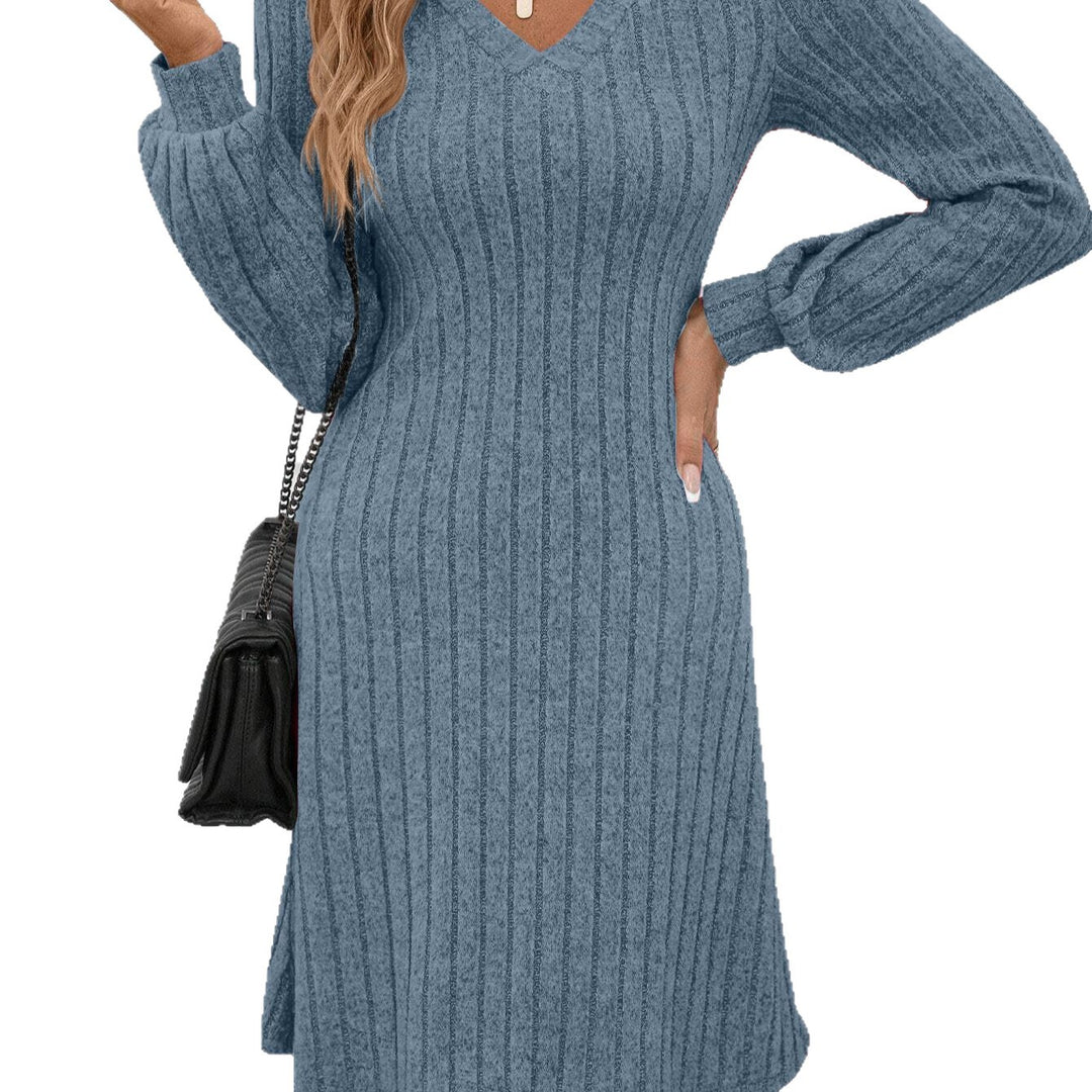 Robe en tricot pour femmes avec décolleté en V et manches bouffantes décontractées Levoire