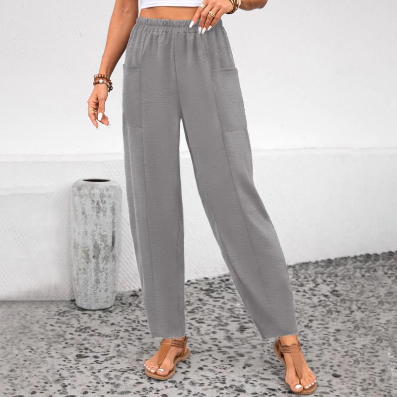 Levoire | Pantalon Droit 7/8 Uni en Coton Mélangé à Poches Gris S