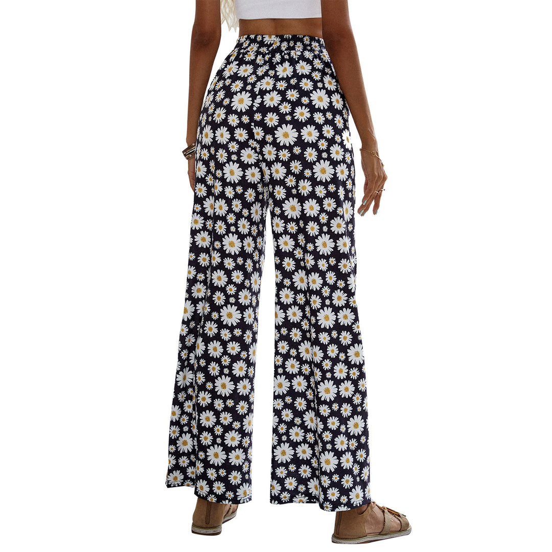 Pantalons larges d'été pour femmes avec motif floral et taille élastique Levoire