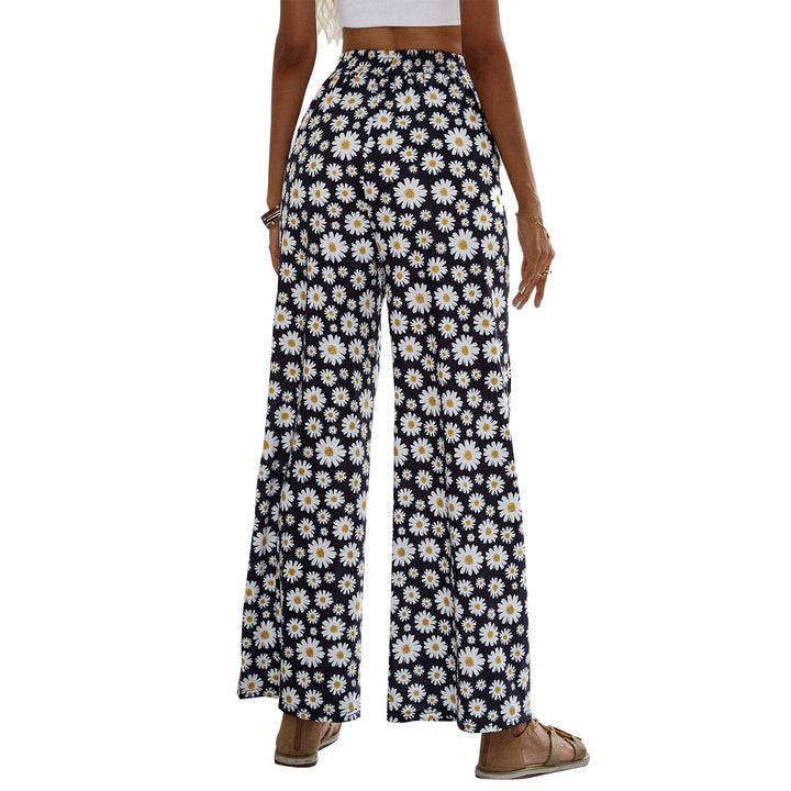 Pantalons larges d'été pour femmes avec motif floral et taille élastique Levoire