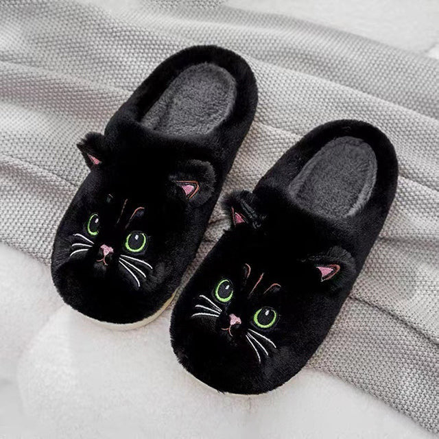 Levoire | Jolies Chaussons Chauds Avec Motif De Chat Pour Femmes Noir
