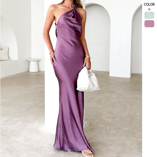 Robe Maxi Élégante pour Femme avec Bretelle Asymétrique et Coupe Fluide Levoire